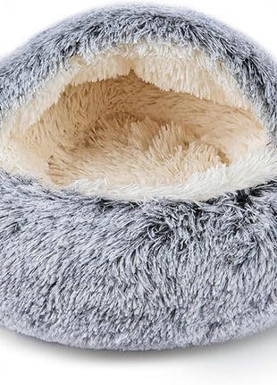 Cat Bed for Indoor Cats, Calming Cozy Cave with Self-Warming Plush, Entire Bed Machine Washable & Anti-Slip Base, Breathable Pet Bed for Small Cats&Dogs All Seasons (Grey, 24 * 24inch)