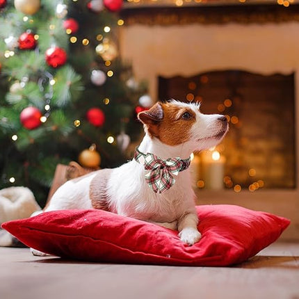 ARING PET Christmas Dog Collar, Cute Xmas Pet Collar with Sailor Bowtie Red and Green Plaid Bow Tie Collars with Metal Buckle for Puppy Small Medium Large Boy Girl Dogs-XS