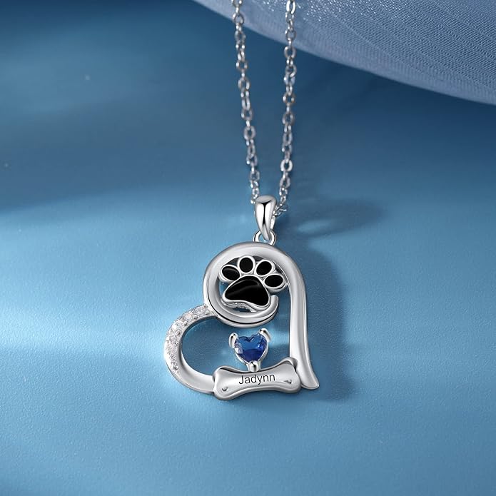 Customized Paw Print Necklace Personalized Pet Name Necklace Custom Engraved Dog Cat Paw Pendant Necklace Pet Memorial Gift for Pet Lovers