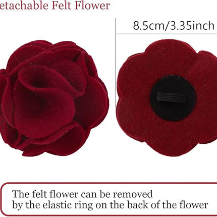 ARING PET Velvet Dog Collars, Christmas Red Soft Pet Collar with Detachable Felt Flower Metal Buckle for Puppy Small Medium Large Boy Girl Dogs-L