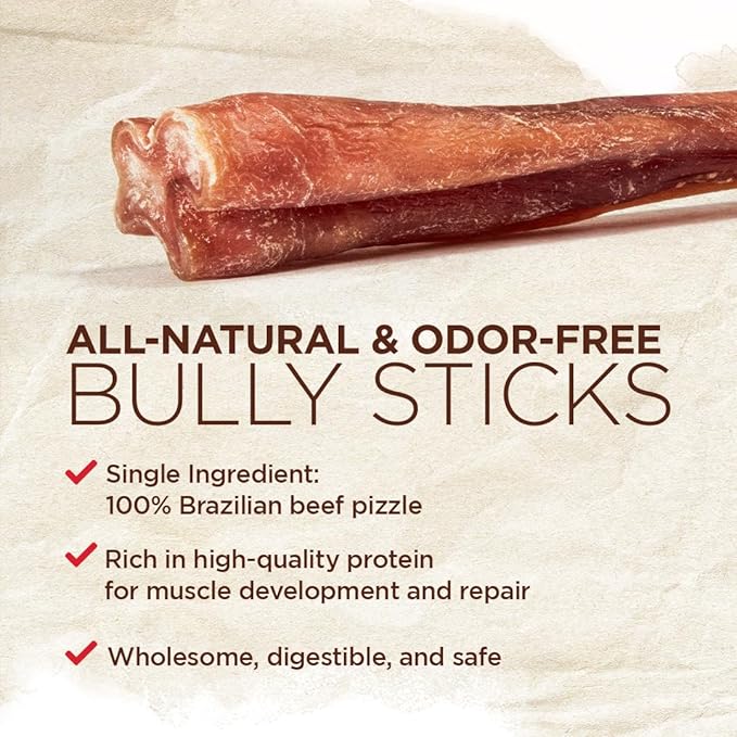 Natural Farm Odor Free Eccentric Bully Sticks (2-5 Inch, 8 Ounces Bag) for Small & Medium Dogs - 100% Beef Chews for Pups, Non-GMO, Grain-Free, Fully Digestible Long Lasting Dog Treats