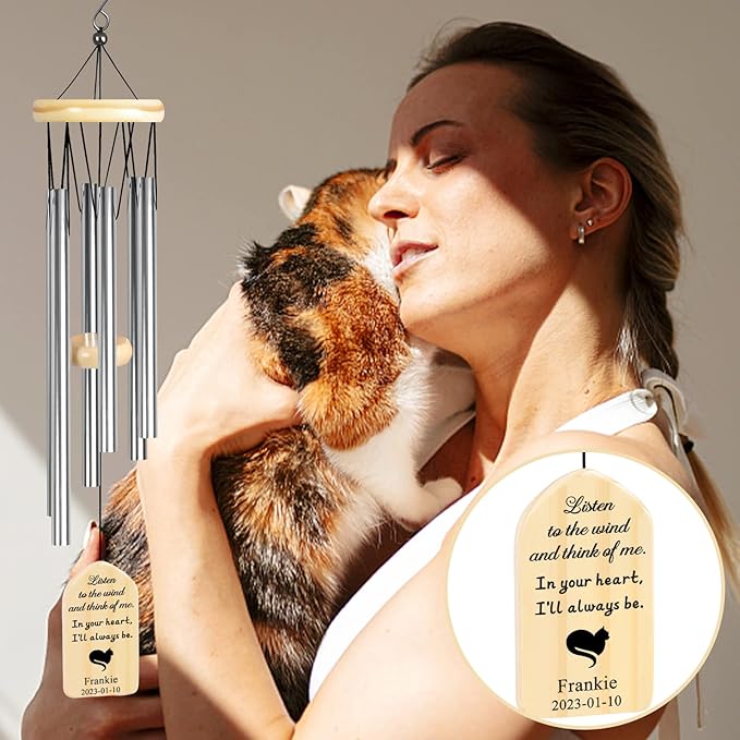 Cat Memorial Gifts for Loss of Cat, Jocidea Personalized Cat Memorial Wind Chime, Loss of Cat Sympathy Gift, Cat Remembrance Gifts, in Memory of Cat - I'll Always Be