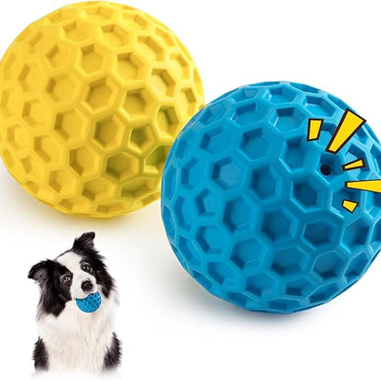 HIPPIH Indestructible Squeaky Dog Toys, Interactive Dog Balls 2 Pack, Dog Chew Toys for Aggressive Chewers, Natural Rubber Puppy Toys for Large/Medium Dogs, Tough Puppy Teething Toys, Relieve Anxiety