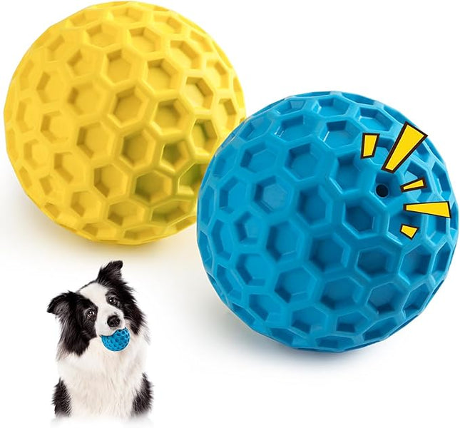 HIPPIH Indestructible Squeaky Dog Toys, Interactive Dog Balls 2 Pack, Dog Chew Toys for Aggressive Chewers, Natural Rubber Puppy Toys for Large/Medium Dogs, Tough Puppy Teething Toys, Relieve Anxiety