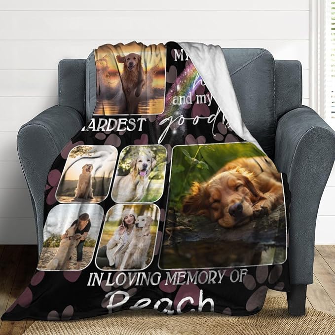 Custom Dog Memorial Gifts for Loss of Dog Cat, Personalized Dog Blankets with Photos, Pet Memorial Throw Blanket Gifts, Pet Loss Gifts, in Loving Memory Blanket for Dog Cat Lovers Dog Mom Dog Dad