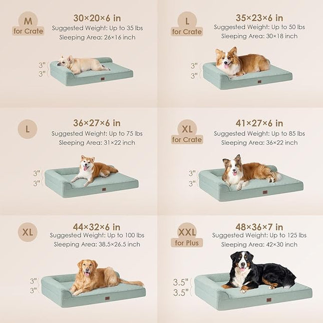 EHEYCIGA Memory Foam Dog Bed XXL, Giant Dog Bed Orthopedic with Washable Removable Cover, Waterproof Pet Bed Couch for Jumbo Dogs, 48x36x7 Inches, Greyish Green