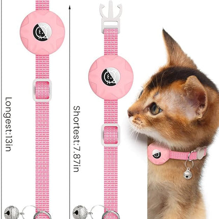 Apple AirTag Cat Collar, GPS Tracker Kitten Collar with Reflective Breakaway Holder and Bell, Lightweight for Cats & Kittens (Pink)
