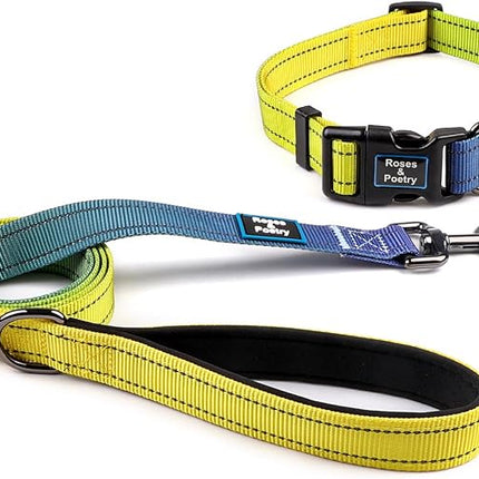 Roses&Poetry Reflective Dog Collar and Leash Set with Gradient Amber, Adjustable Durable Puppy Collars Leash for Extra Small Dogs (Amber-S)