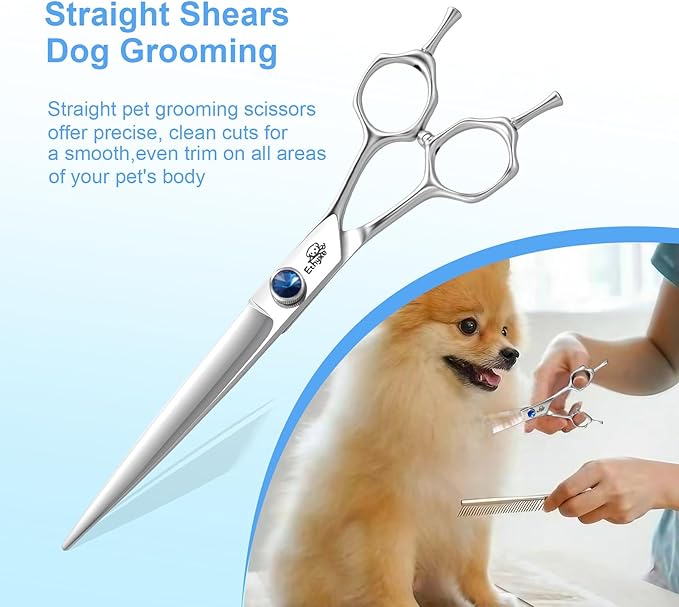 7" Dog Grooming Scissors, Premium Stainless Steel Pet Straight Shears for Dogs, Cats, and Small Animals, Sharp for Grooming Thick Hair