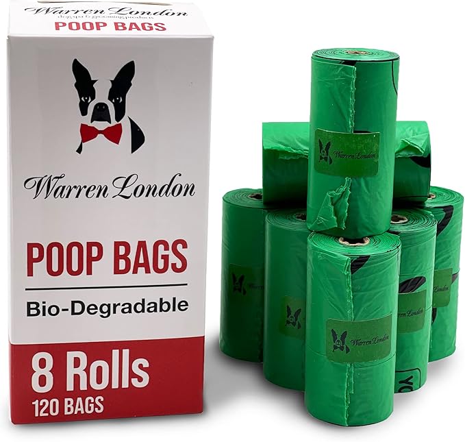 Warren London Dog Poop Bags | Leak-Proof Pet Waste Bags | Earth Friendly with Recycled Packaging | Unscented 9x13 Inch | 8 Rolls (120 Count) for All Dog Breeds