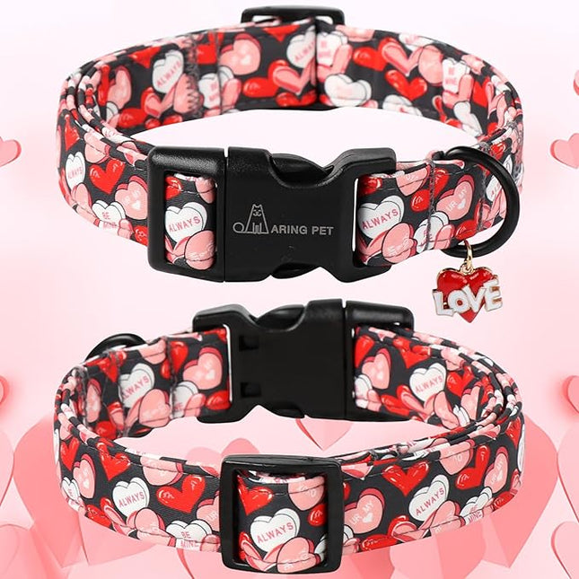 ARING PET Valentine's Day Dog Collar-Cute Black Heart Dog Collars, Adjustable Valentine Heart Pet Collars Puppy Collar with Quick Release Buckle for Girl&Boy Dogs