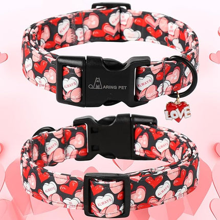 ARING PET Valentine's Day Dog Collar-Cute Black Heart Dog Collars, Adjustable Valentine Heart Pet Collars Puppy Collar with Quick Release Buckle for Girl&Boy Dogs