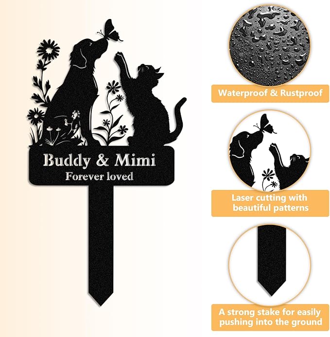 Personalized Pet Graves Marker for Dog & Cat, Custom Pet Headstone, Waterproof Memorial Plaques for Outdoor, Metal Cemetery Markers Yard Decor, Memorial Garden Stakes, Pet Memorial Gifts Color05