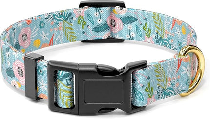 Rnivvi Dog Collar for Small Dogs, Cute Floral Heavy Duty Adjustable Puppy Collar with Quick Release Buckle for Boy Girl & Female, Pet Accessories for Walking Running, XS Length 5/8" Width, Blue