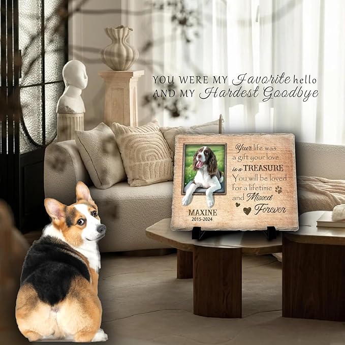 Personalized Pet Memorial Stone, Custom Dog Memorial Gifts for Loss of Dog with Photo Name Date, Dog Remembrance Gift, Loss of Dog Sympathy Gift for Dog Cat Lovers (Quote 13)