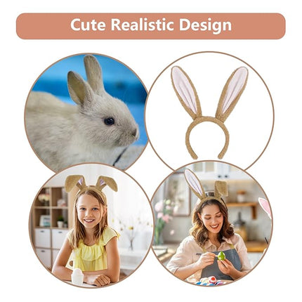 Beviliu Bunny Ears Headband Easter, Rabbit Ear Animal Hairband for Adult, Fluffy Headwear Brown for Halloween Christmas Costume Theme Cosplay Party Birthday