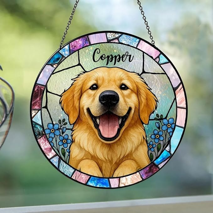 Custom Dog Portrait Stained Glass Light Catcher, Pet Memorial Stained Glass Photo Light Catcher, Staineds Glass Dog Memorial, Loss of Dogs Sympathy Gift Personalized, Pet Loss Gift /6