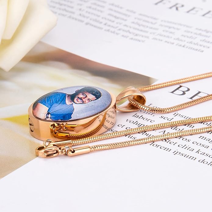 Farfume Personalized Pet Urn Necklace for Dog Cat Ashes Cremation Pet Memorial Customized Photo Text Engraving Pendant Keepsake Funeral Jewelry