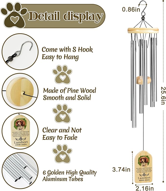 Pet Memorial Gifts, Personalized Pet Memorial Wind Chimes, Pet Loss Gifts, Dog Memorial Gifts for Loss of Dog, Pet Loss Sympathy Gift, Pet Remembrance Gift, in Memory of Pet - Great Companion
