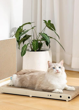 Cat Scratcher, 25.3 Inch Double Sided L Shape Cat Scratching Board, No Assembly Cat Scratch Pads with Ball Toy, Cat Scratchers for Indoor Cats & 3X Catnip, Large