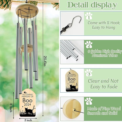 Cat Memorial Gifts for Loss of Cat, PEMIRSAYO Pet Memorial Wind Chime, Pet Memorial Gifts for Cats, Pet Sympathy Gifts for Cats, Pet Remembrance Gift Cat, Pet Loss Gifts