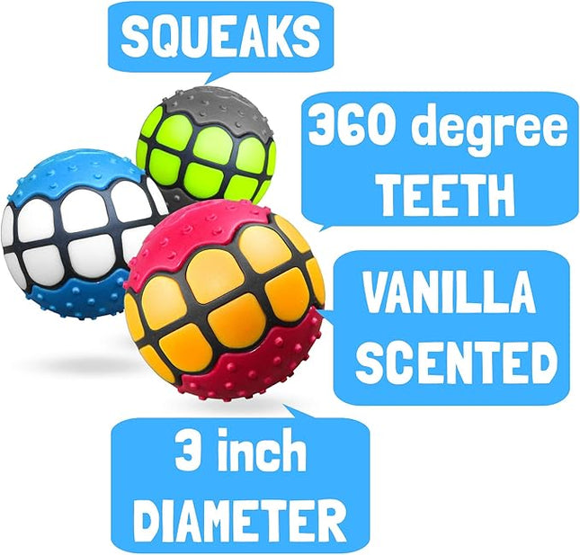 Dog Balls Toys Squeaky Fetch - Rubber Funny Ball Gifts for Large Medium Dogs (Variety Pack)