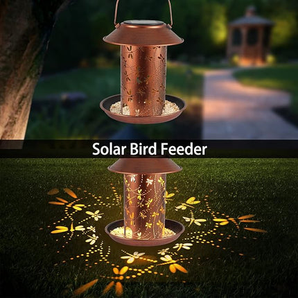 Bird Feeders for Outdoors Dragonfly Solar Lanterns Outdoor Waterproof Garden Decor Gifts for Women Mom Grandma Metal Solar Decoration Outside LED Lanterns for Yard, Patio, Lawn, Pathway(2 Pack)