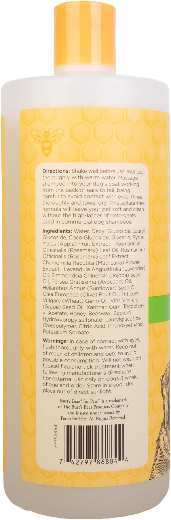Burt's Bees for Pets Deodorizing Dog Shampoo with Apple and Rosemary, 95% Natural Origin Formulas, Dog Deodorizing Shampoo - Gentle Dog Shampoo, Best Dog Shampoo for Smelly Dogs, 32 oz