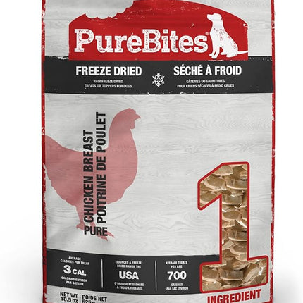 PureBites Chicken Freeze Dried Dog Treats, 1 Ingredient, Made in USA, 18.5oz (Packaging May Vary)