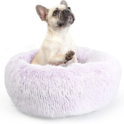 Dog Bed Medium Size 23 Inch Anti-Anxiety Donut Dog Cuddler Bed, Gradient Purple Fluffy Faux Fur Plush