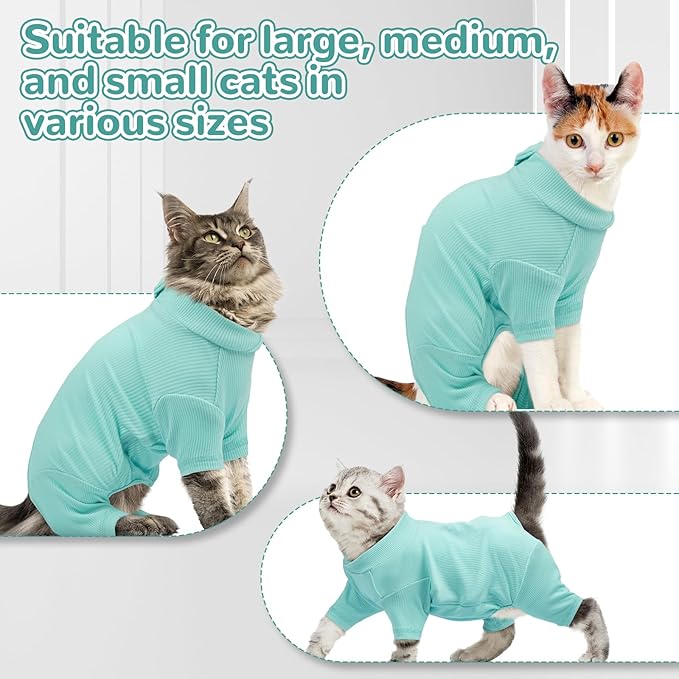 Sticky Hair Cat Clothes, Breathable & Lightweight, Reduces Shedding Fur Pajamas, Full Body Long Sleeve Surgical Bodysuit, Stop Licking & Shedding,Blue,XS