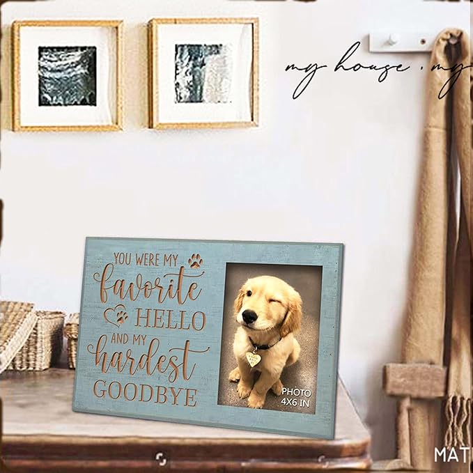 Dog Memorial Engraved Picture Frames 4x6 Inches - Bereavement Sympathy Decor for Loss of Dog - Pet Memorial Remembrance Photo Frame You Were My Favorite Hello and My Hardest Goodbye