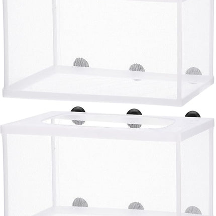 2 Pieces Fish Tank Breeder Net Mesh Breeder Box Fish Hatchery Isolation Separation Net Plastic Frame Fry Hatchery Incubator Mesh Breeding Box with Suction Cup for Aquarium