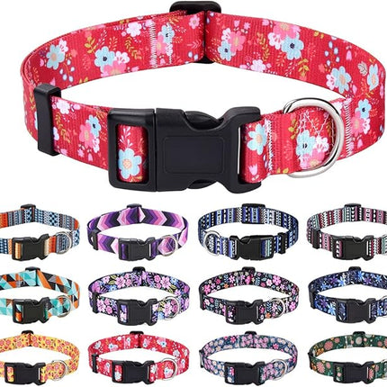 Dog Collar with Bohemia Floral Tribal Geometric Patterns - Soft Ethnic Style Collar Adjustable for Small Medium Large Dogs(Red Flower,L)