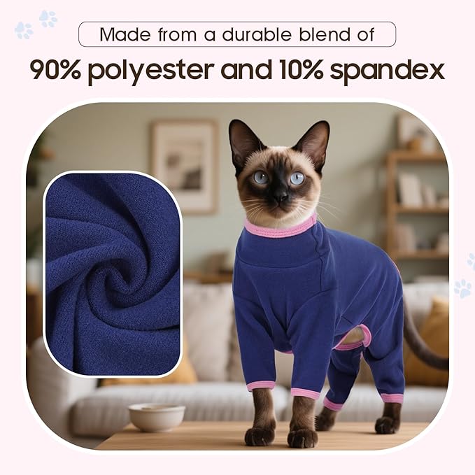 DENTRUN Cat Clothes for Hair Control with Hair Sticky Fabric - Soft Recovery Suit & Breathable Lint-Resistant Cat Sweater for Cats Only, Kitten Onesie Pajamas, XXL, Blue