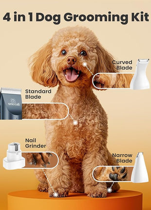 oneisall Dog Clippers and Paw Trimmer Kit 2 in 1 Low Noise Cordless Dog Clippers for Grooming Pet Hair Trimmers for Small and Large Dogs Cats Animals