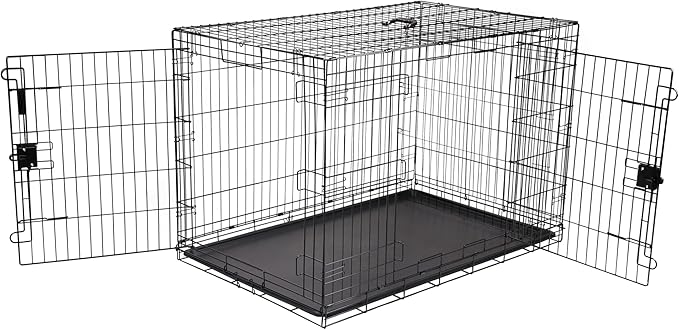 Amazon Basics Durable, Foldable Metal Wire Dog Crate with Tray, Double Door, 48 x 30 x 32.5 in, Black