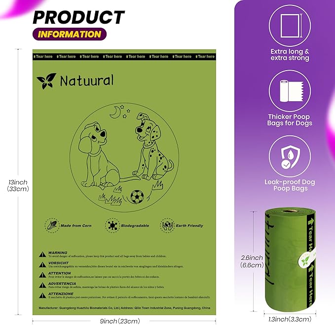 Dog Poop Bags-150 Counts with Holder (10 Rolls), Biodegradable Poop Bags, Eco-Friendly and Easy to Open, Thick Dog Waste Bags (Green)