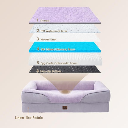 EHEYCIGA Memory Foam XL Dog Bed for XLarge Sized, Extra Large Orthopedic Dog Sofa with Sides and Waterproof Liner, Washable Bolster Pet Couch with Removable Cover, 42x30x7.5 Inch, Purple