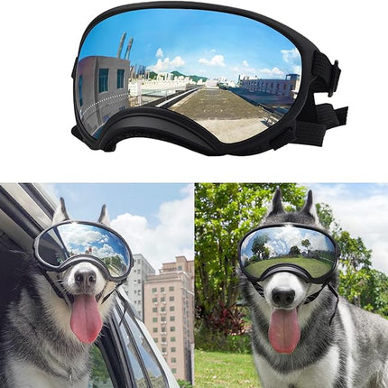 Large Dog Sunglasses, Dog Goggles Large Breed and Medium, UV Protection, Windproof, Dustproof and Snowproof. Shatterproof Lens, Adjustable Strap