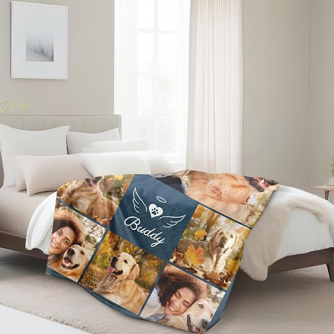 Custom Dog Blanket, Dog Memorial Gifts for Loss of Dogs, Personalized Throw Blanket with Pictures Name, Cat Memorial Blanket Gift, Pet Remembrance Gifts, Pets Loss Sympathy Gifts