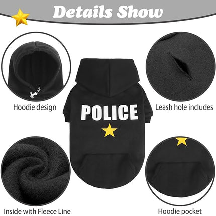 BINGPET Police Dog Hoodies Puppy Sweater Cold Weather Dog Coats Soft Brushed Fleece Pet Clothes Hooded Sweatshirt for Dog Cat