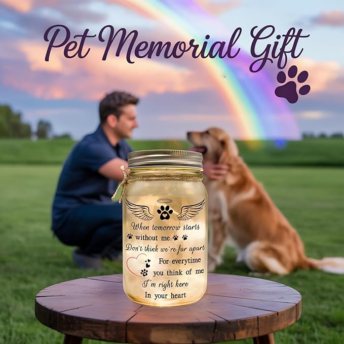 2IMT Dog Memorial Gifts, Pet Loss Sympathy Gift, Dog Sympathy Gifts for Loss of Dogs, Pet Memorial Gift for Dogs, Remembrance Bereavement Grieving Memorial Condolence for Cat, Jar Light Loss of Pets