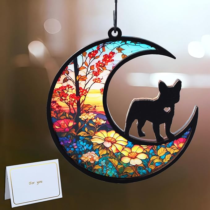 DIY French Bulldog Memorial Suncatcher with Sympathy Card, Dog Memorial Gifts for Loss of Dog,Dog Bereavement Gift,French Bulldog Ornament for Window Hanging (4-French Bulldog)