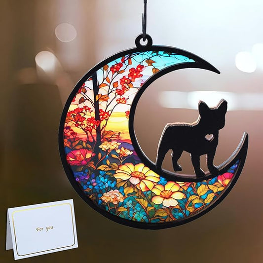 DIY French Bulldog Memorial Suncatcher with Sympathy Card, Dog Memorial Gifts for Loss of Dog,Dog Bereavement Gift,French Bulldog Ornament for Window Hanging (4-French Bulldog)