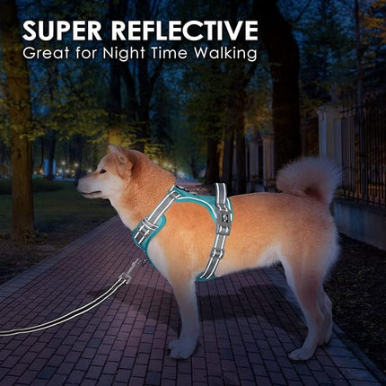 PHOEPET No Pull Dog Harness, Unique Colors Reflective Adjustable Dog Vest, with Soft Training Handle Metal Clips for Small Medium Large Dogs (Mint Green Base & Grey Straps,S)