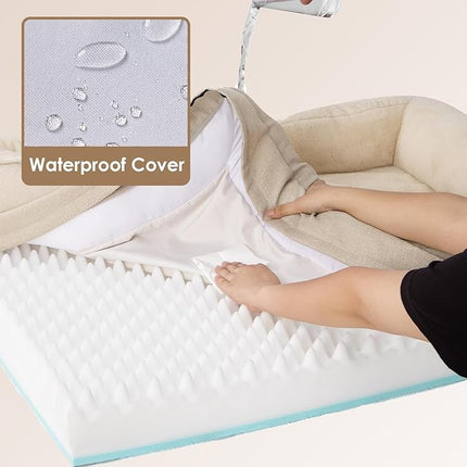 EHEYCIGA Memory Foam XL Dog Bed for XLarge Sized, Extra Large Orthopedic Dog Sofa with Sides and Waterproof Liner, Washable Bolster Pet Bed Couch with Removable Cover, 42x30x7.5 Inch, Beige