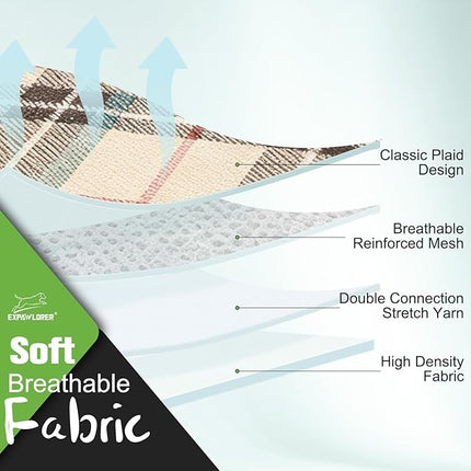 EXPAWLORER Plaid Small Dog Harness and Leash Set with AirTag Holder - Soft Padded Step in Dog Vest Harness Medium Sized Dog, No Pull Reflective Puppy Harness, Collar and Leash for Walking, Khaki XXS