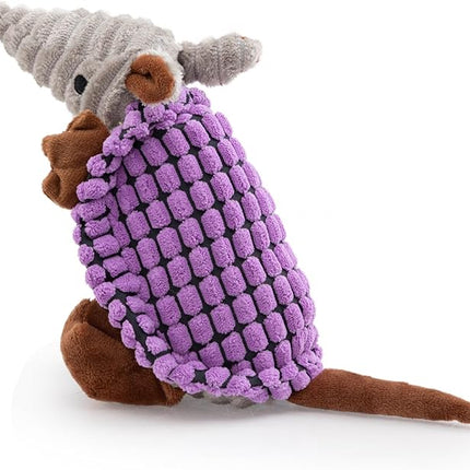 Hollypet Plush Dog Squeaky Toy Stuffed Armadillo Animal Pet Puppy Chew Toys with Clean Teeth for Small Medium Large All Breed Sizes Dogs, Purple, 8 in