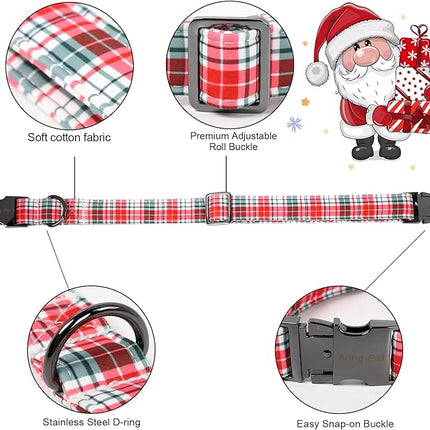 ARING PET Christmas Dog Collar with Bow, Cute Xmas Red Green Plaid Bowtie Pet Collars for Puppy Small Medium Large Girl Boy Dogs-XS